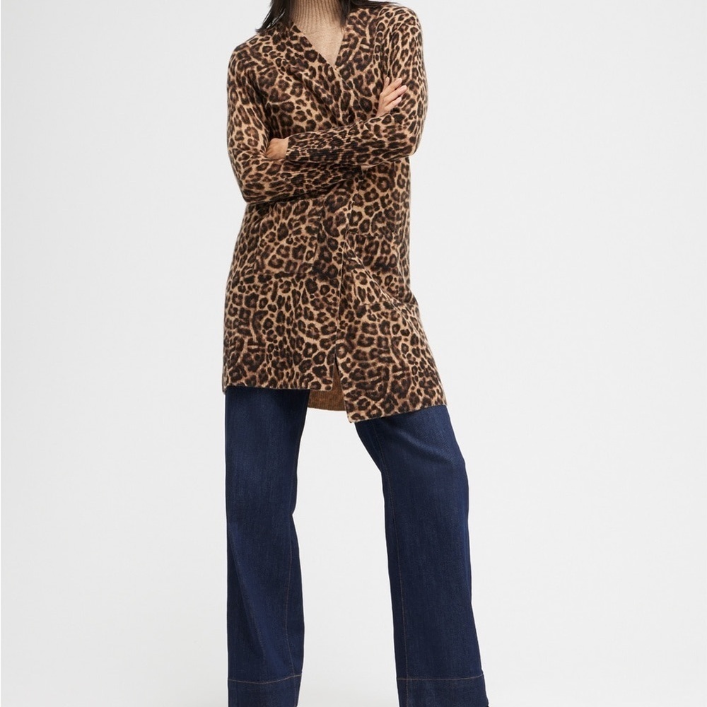 Saks Fifth Avenue COLLECTION Leopard-Print Cashmere Button Cardigan MOBWife Sm